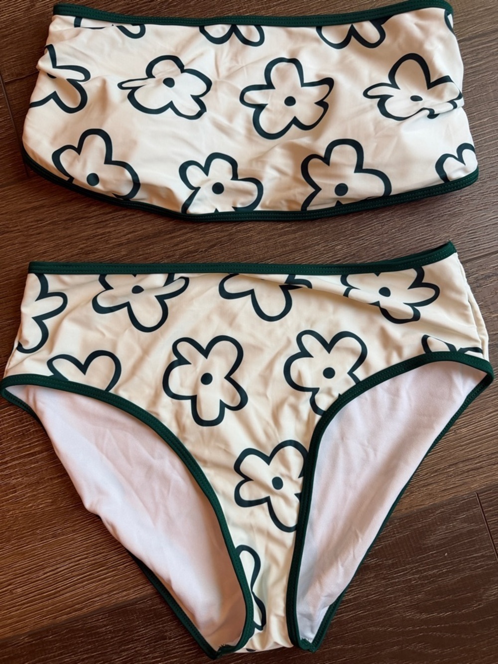 NWOT Floral Bandeau Bikini Set in White and Dark Green